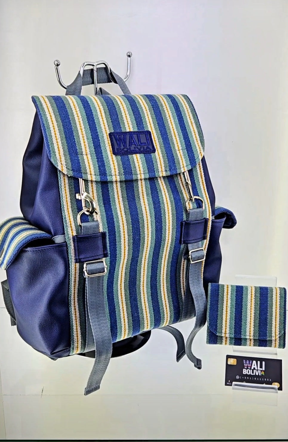 Combo Mochila y billetera mini (azul esmeralda)