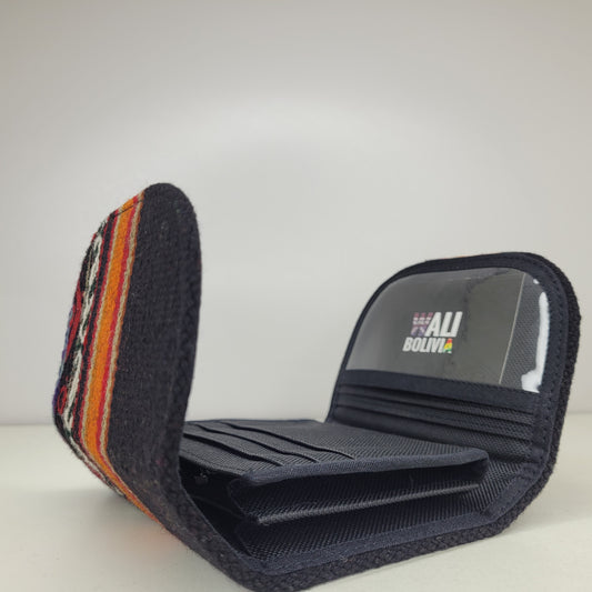 Billetera Mini (negro con rayas naranjas )