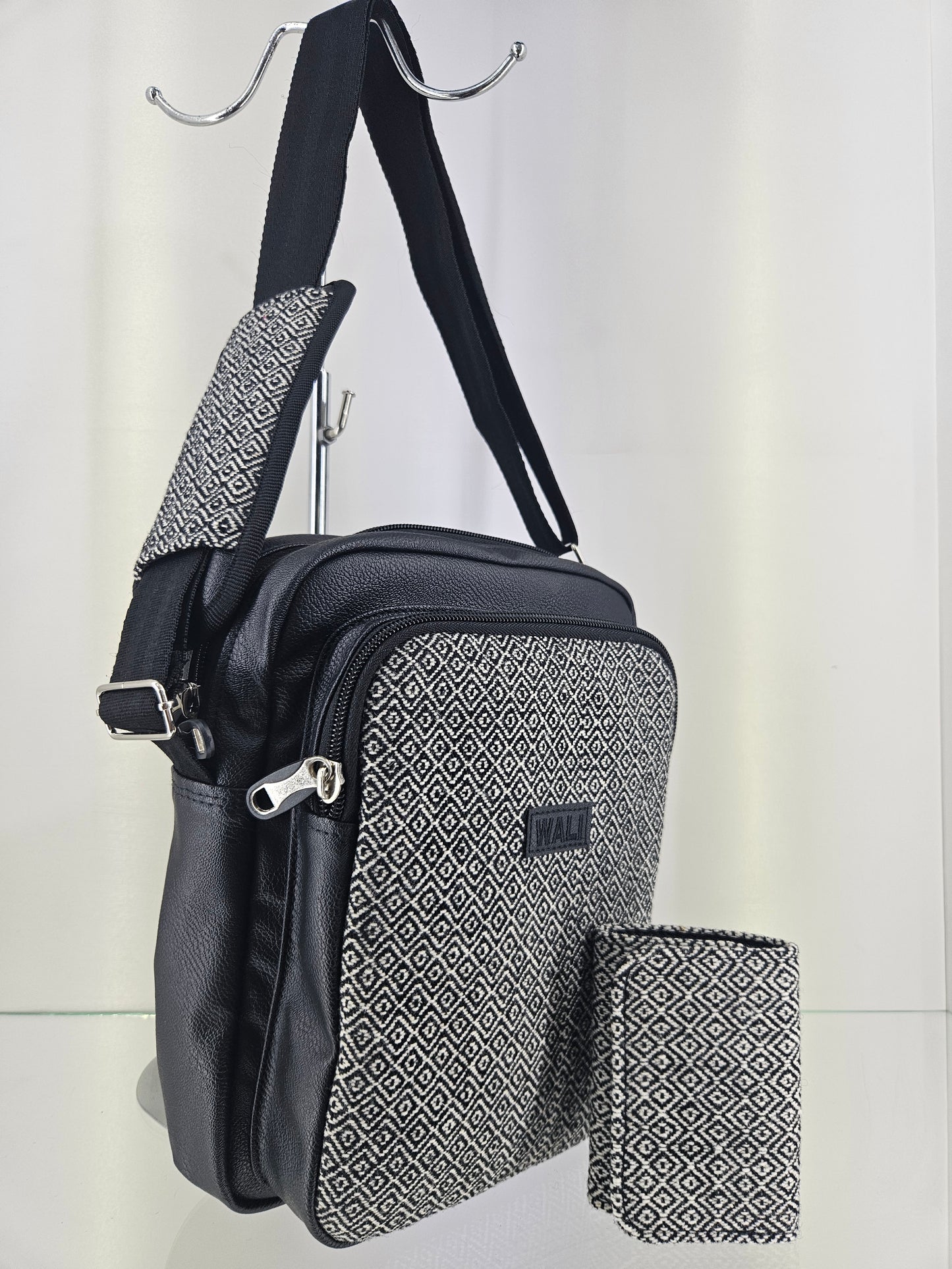 Combo morral y billetera triple (blanco perdiz)