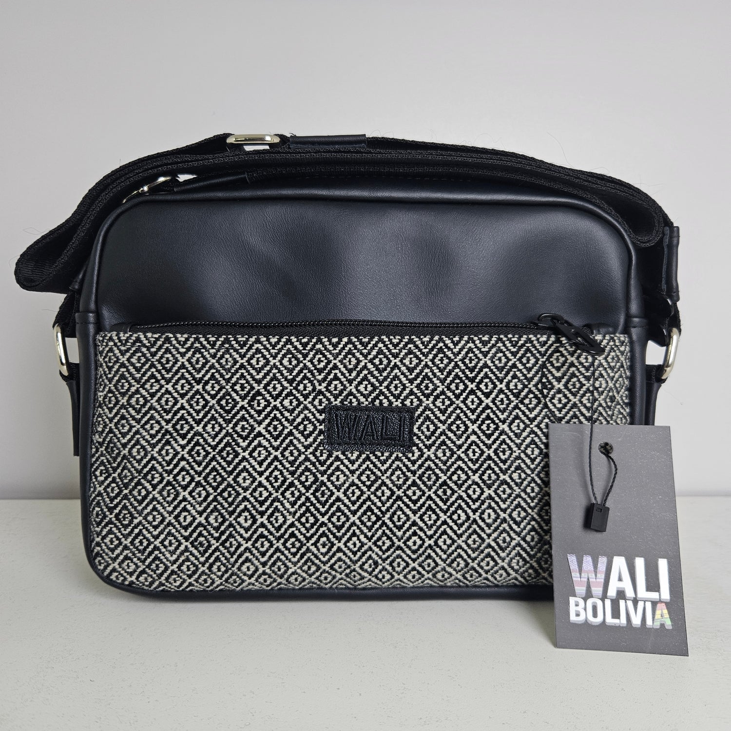 Bandolera de cuero y aguayo Natural