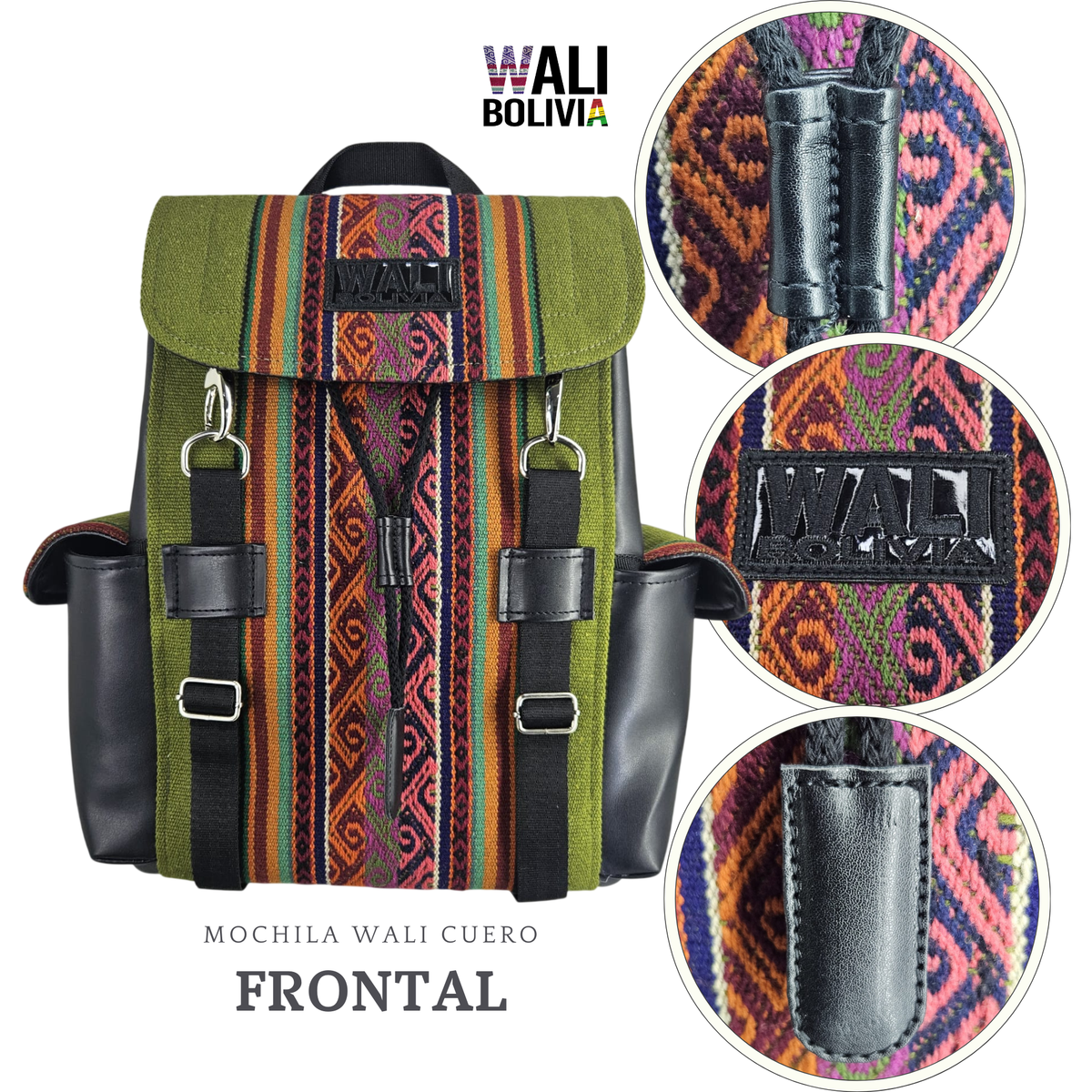 MOCHILA WALI CUERO _ Oliva
