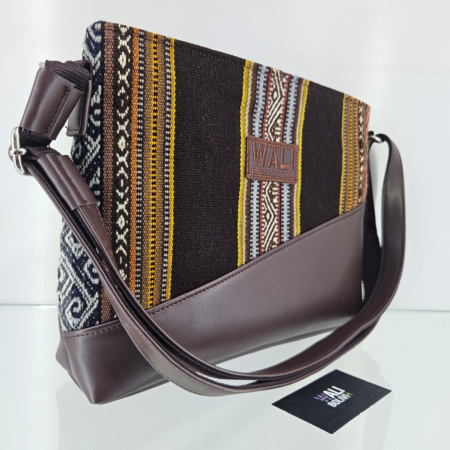 Cartera cuero aguayo (chocolate )