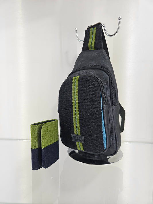 combo pechera y billetera triple (azul marin)