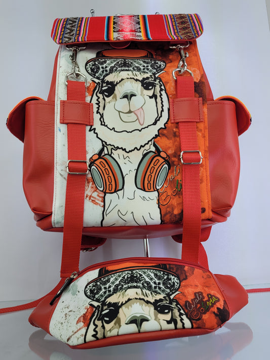 Combo Mochila y riñonera (roja)