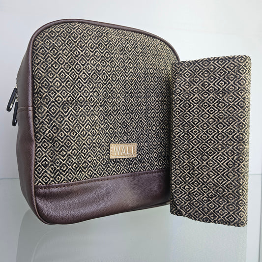Combo Mochila Mini y billetera Portacelular (Perdiz cafe)