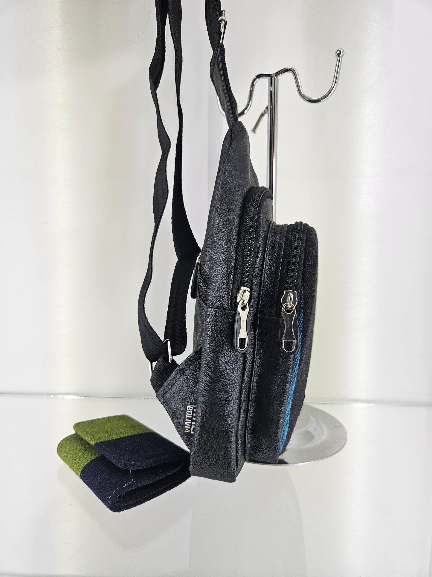 combo pechera y billetera triple (azul marin)