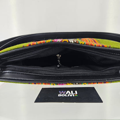 Cartera cuero aguayo (verde lechuga)