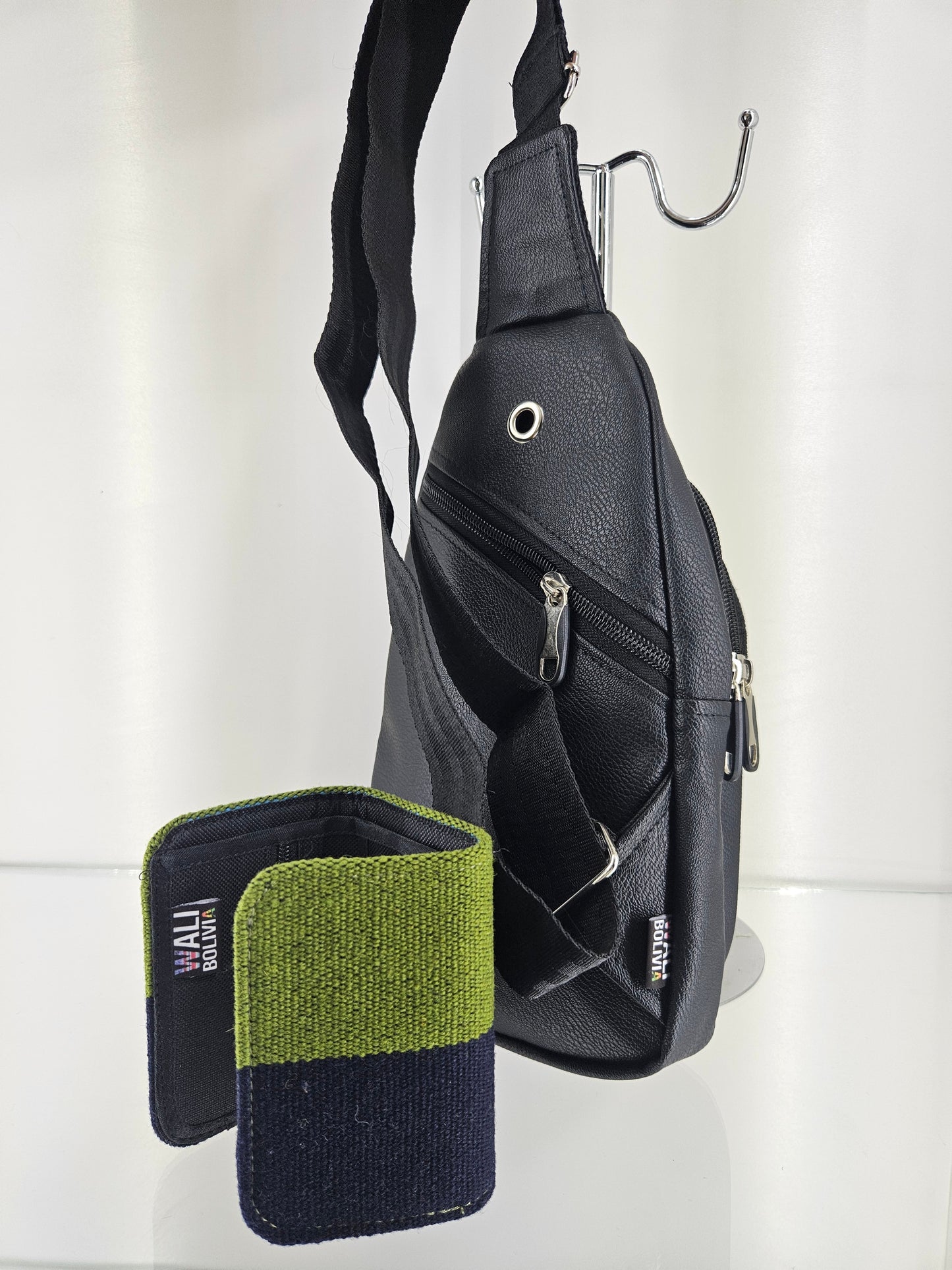 combo pechera y billetera triple (azul marin)