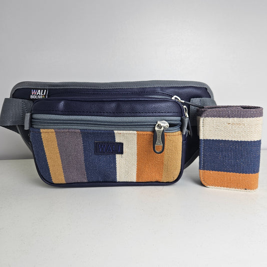 Combo riñonera y billetera triple (crema)