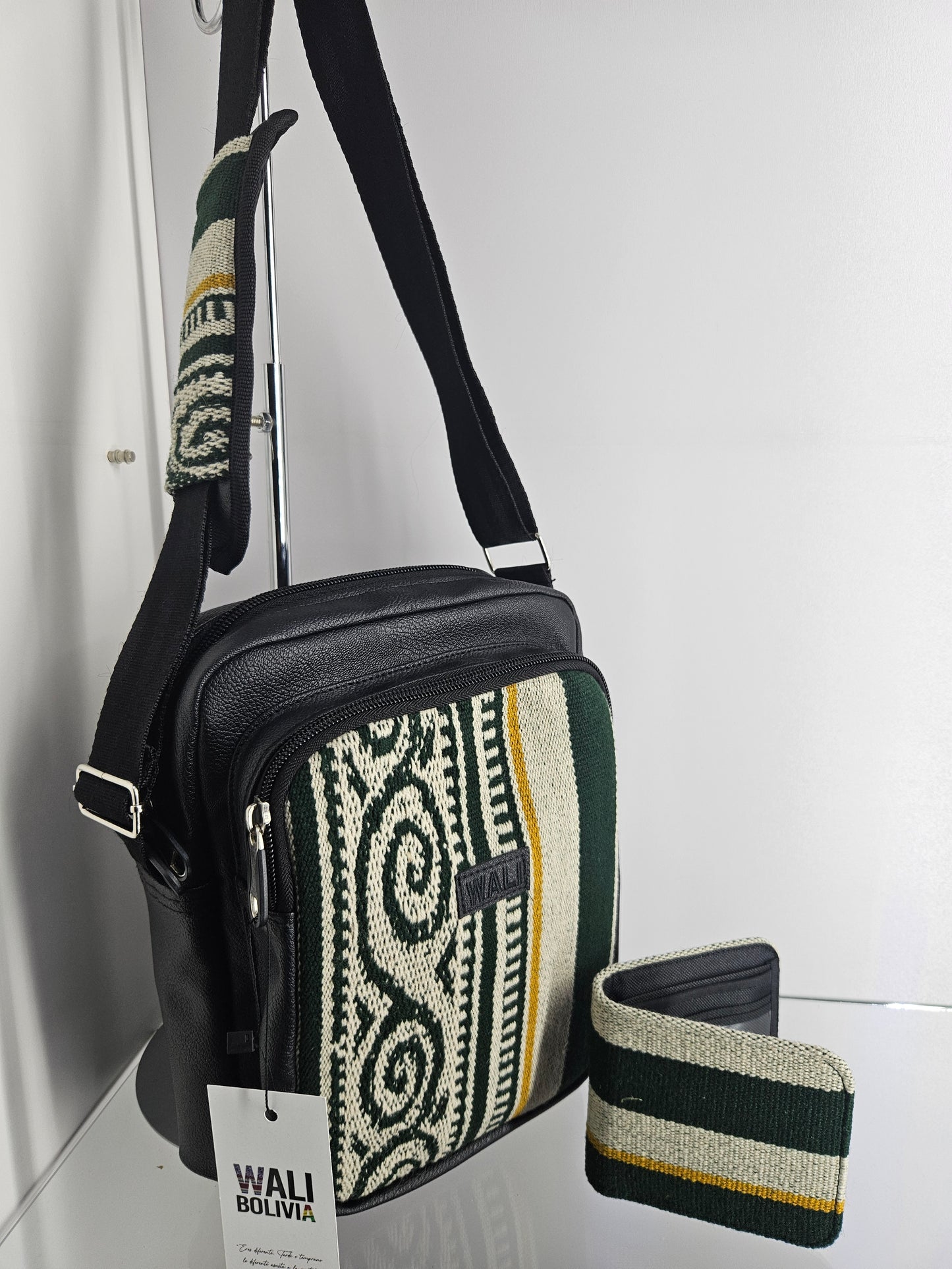 Combo morral y billetera (verde y blanco)