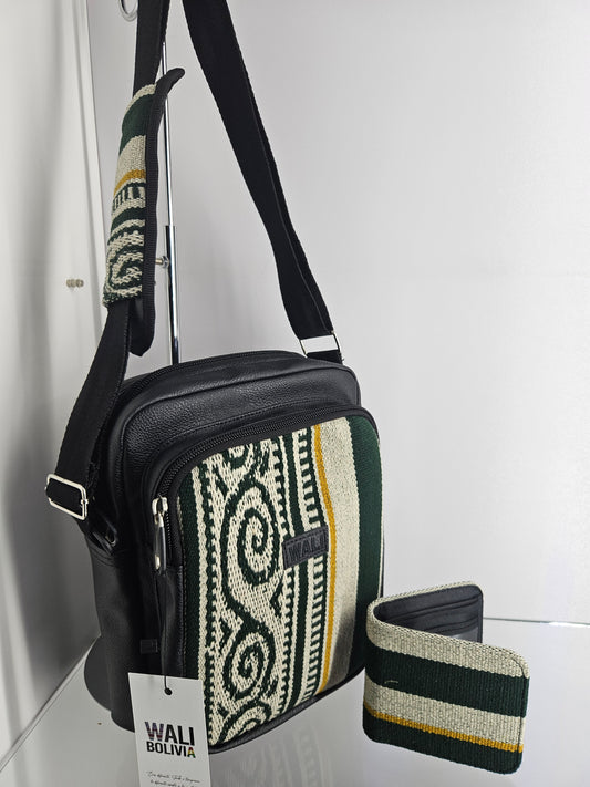Combo morral y billetera (verde y blanco)