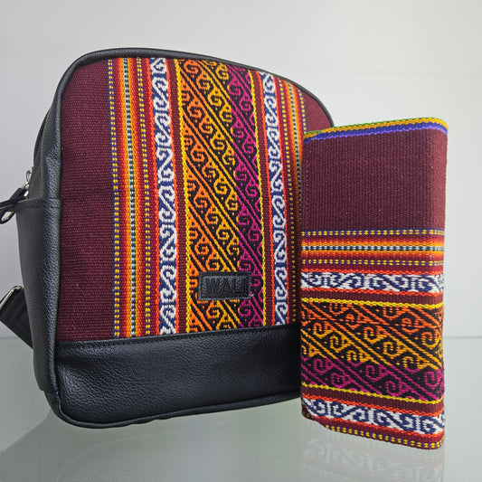Combo Mochila Mini y billetera Portacelular (uva)