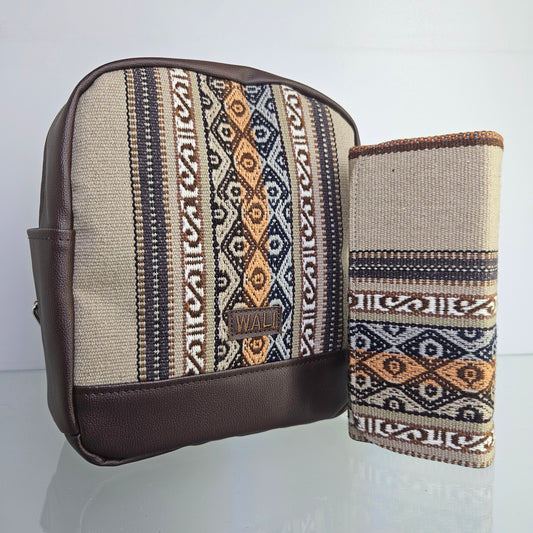 Combo Mochila Mini y biletera Portacelular (beige)