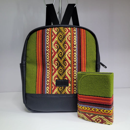 Combo mochila mini con billetera mini (verde pacai)