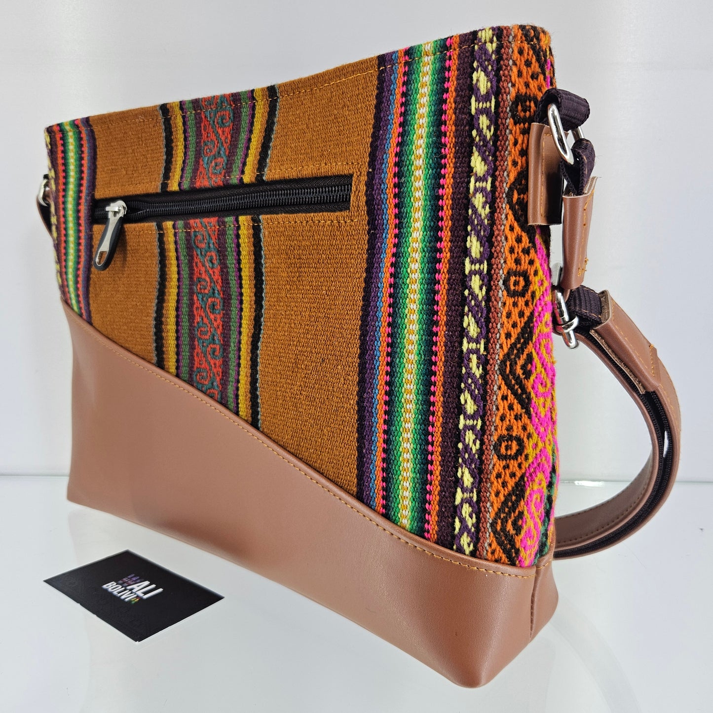 Cartera cuero aguayo (naranja oscuro)