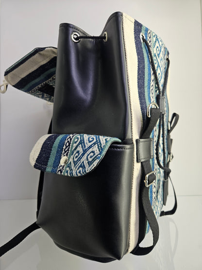 Mochila wali cuero aguayo (jade)