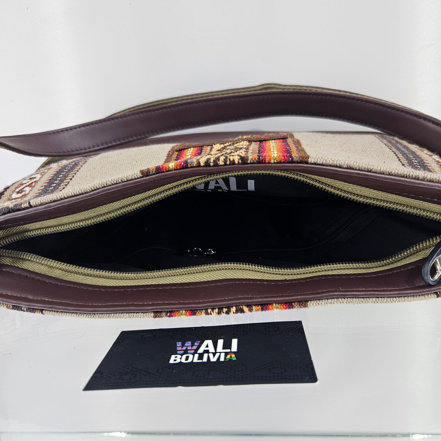 Cartera cuero aguayo (beige)