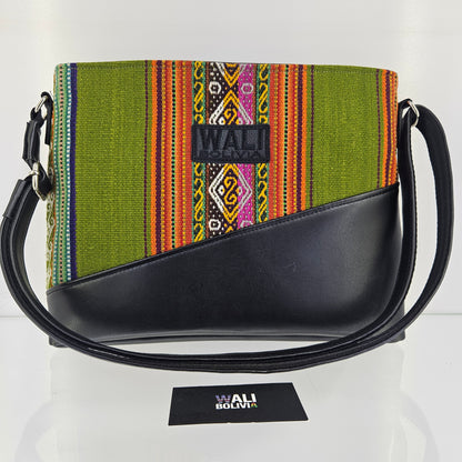 Cartera cuero aguayo (verde lechuga)