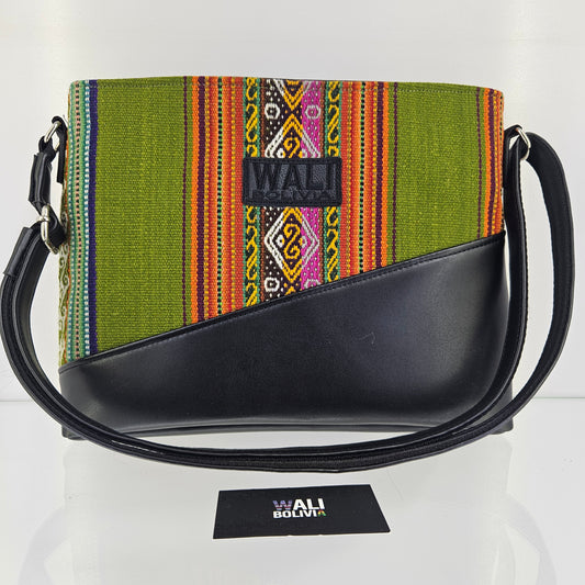 Cartera cuero aguayo (verde lechuga)