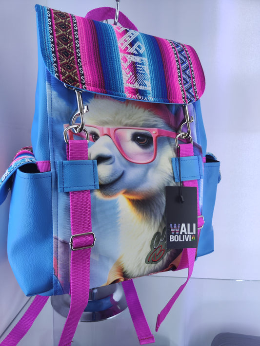 Mochila diseño llamita con gafas