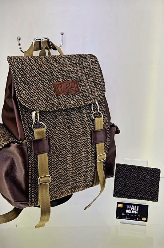 Combo Mochila y billetera mini (Perdiz cafe)