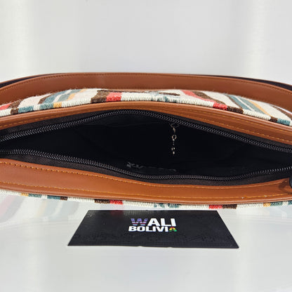 Cartera cuero aguayo (pastel)