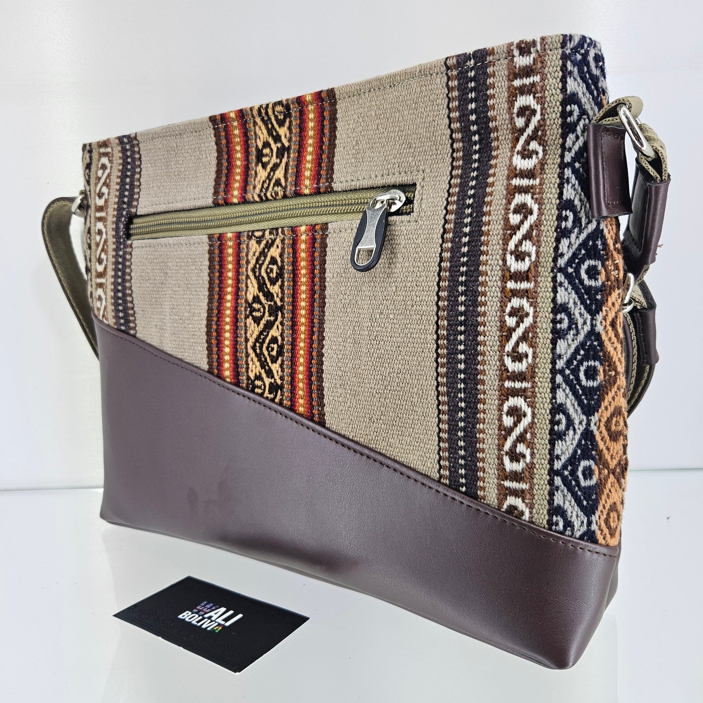 Cartera cuero aguayo (beige)
