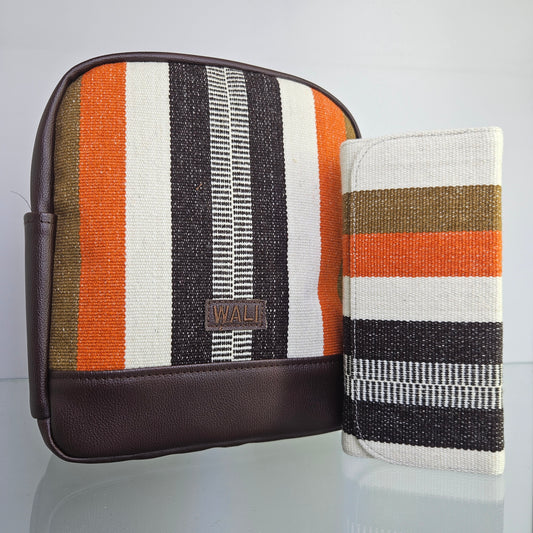 Combo Mochila Mini y billetera Portacelular (camel copper)