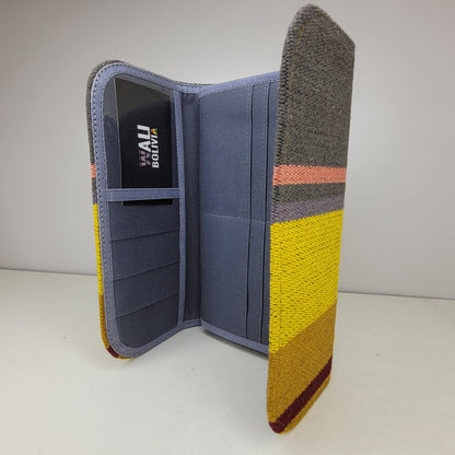 Billetera Porta Celular (plomo oscuro y amarillo)