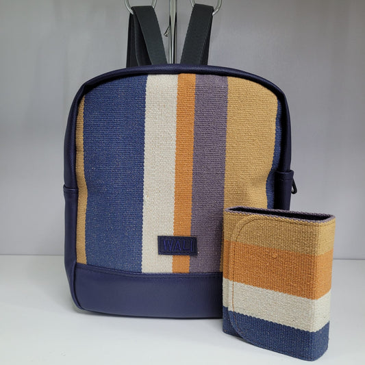 Combo mochila mini con billetera mini (azul crema)