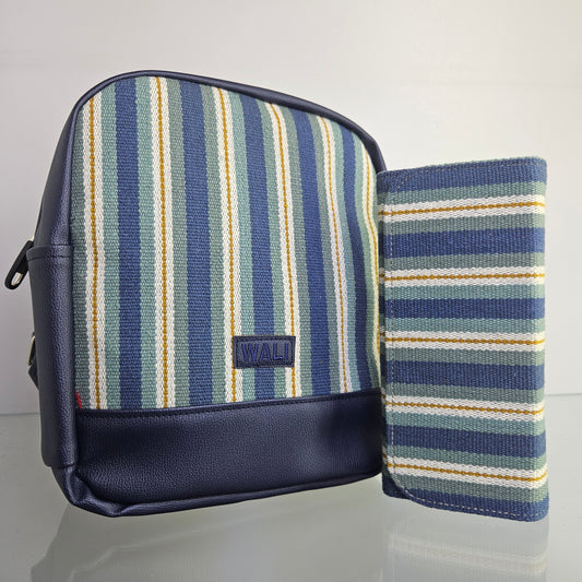 Combo Mochila Mini y billetera Portacelular (azul esmeralda)