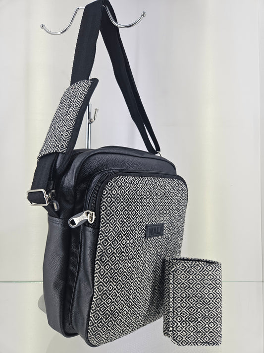 Combo morral y billetera triple (blanco perdiz)