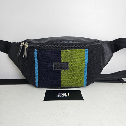 Riñonera clásica de aguayo (azul y verde)