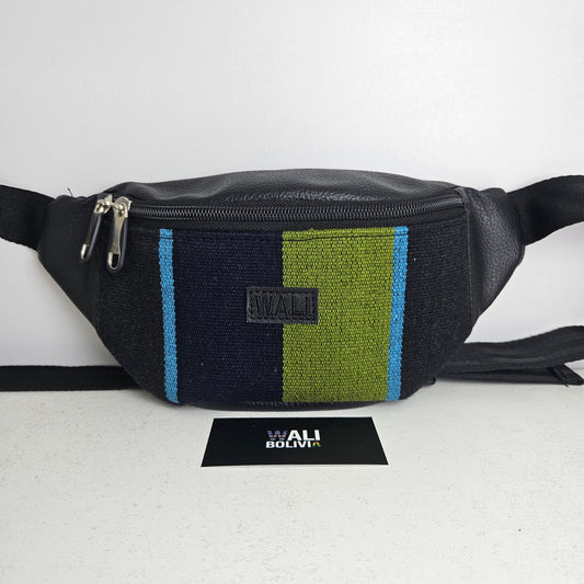 Riñonera clásica de aguayo (azul y verde)