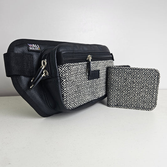 Combo riñonera y billetera doble (Perdiz blanco)