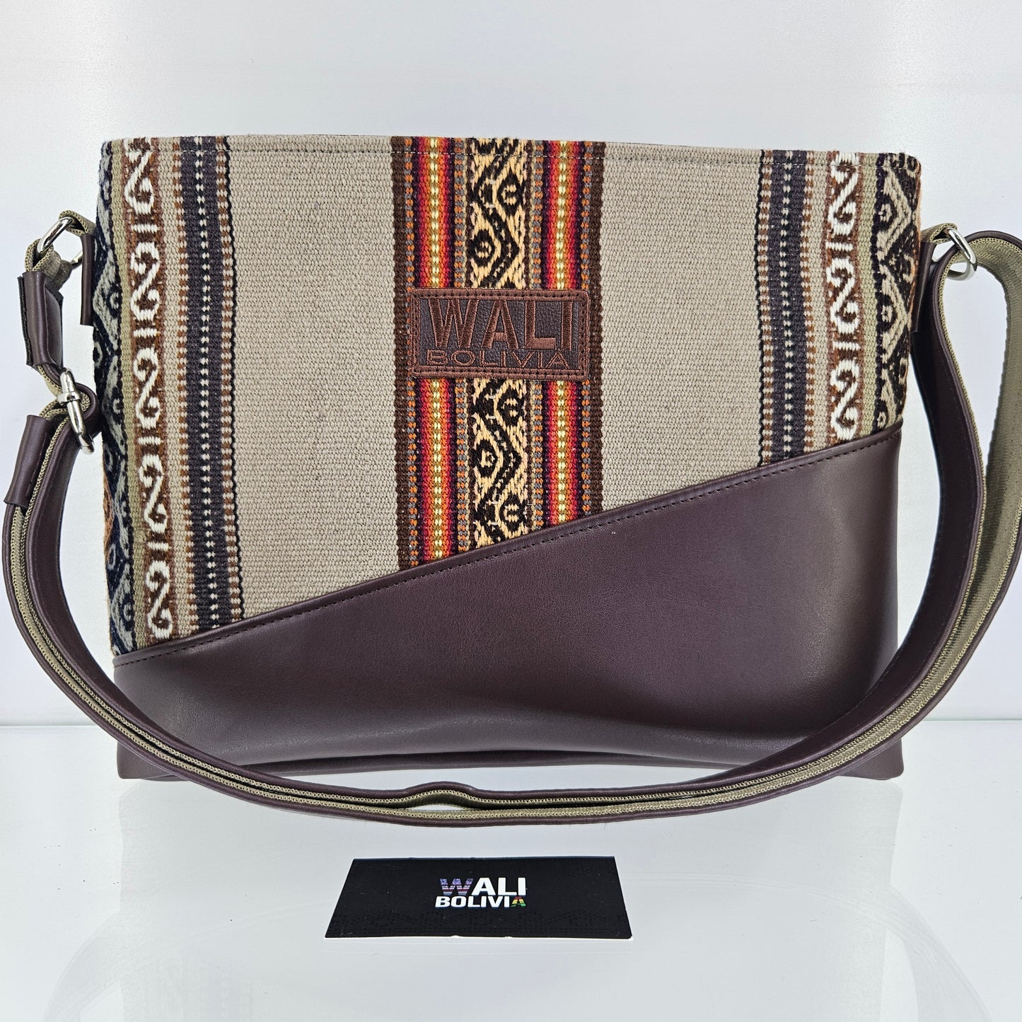 Cartera cuero aguayo (beige)