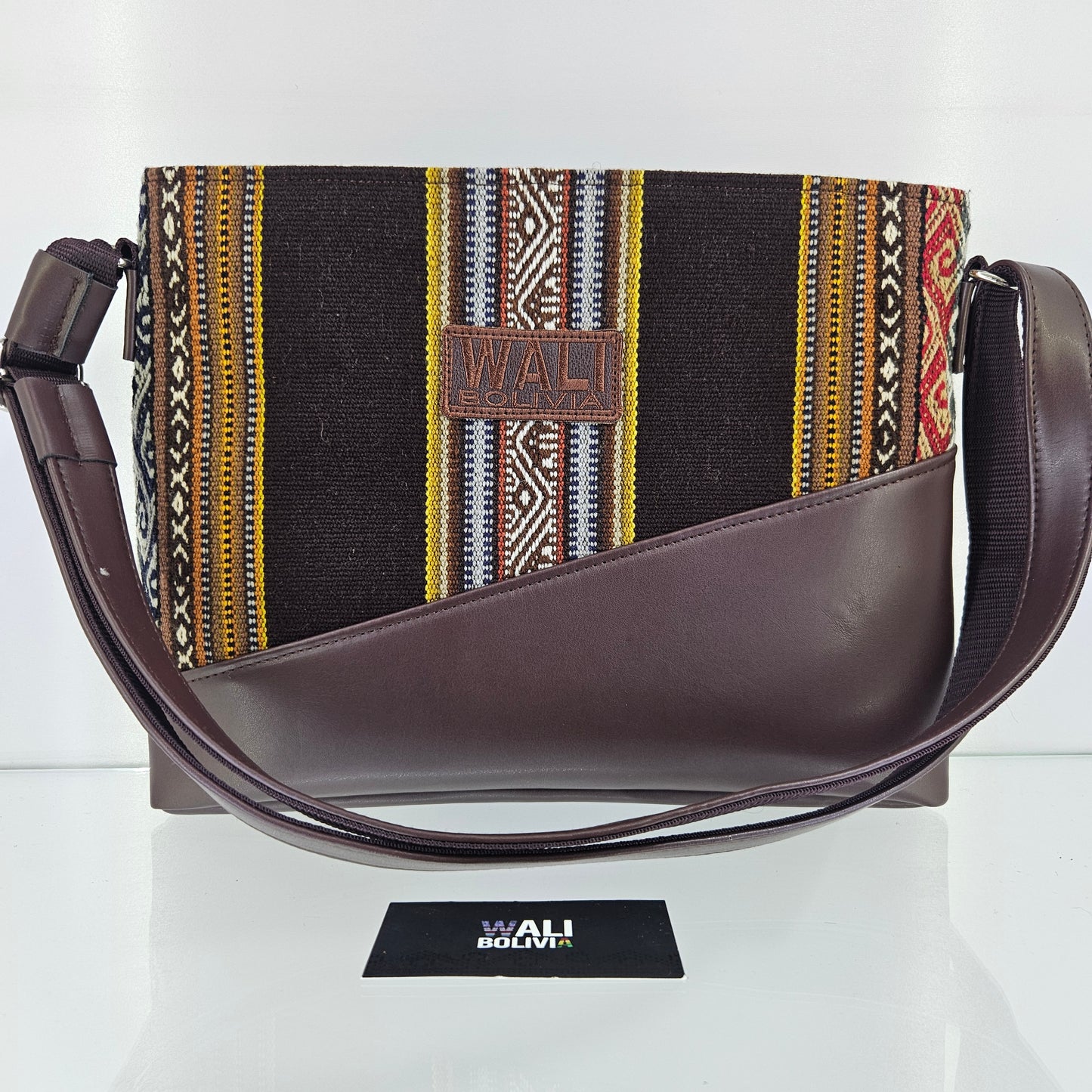 Cartera cuero aguayo (chocolate )