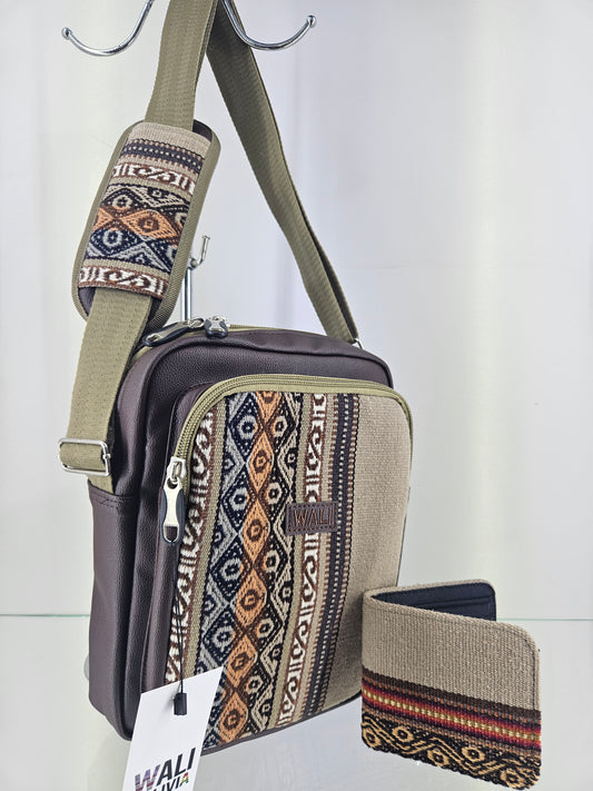 Combo morral y billetera doble (beige)