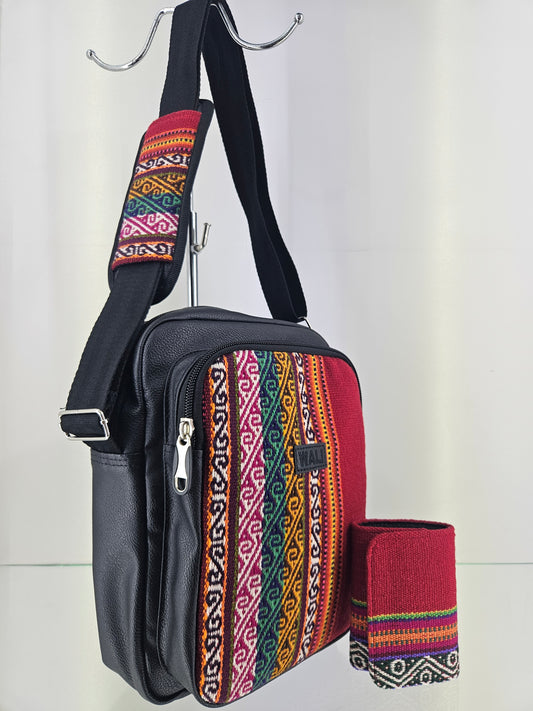 Combo morral y billetera triple (rojo carmin)