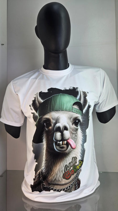Combo polo y morral urbano (llamita saca lengua