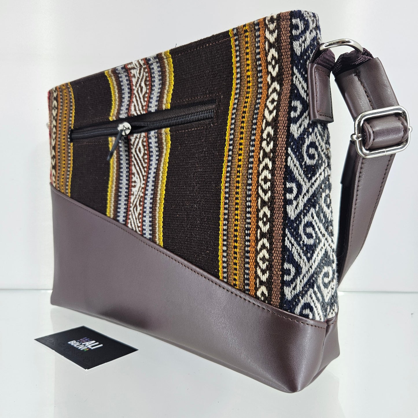 Cartera cuero aguayo (chocolate )