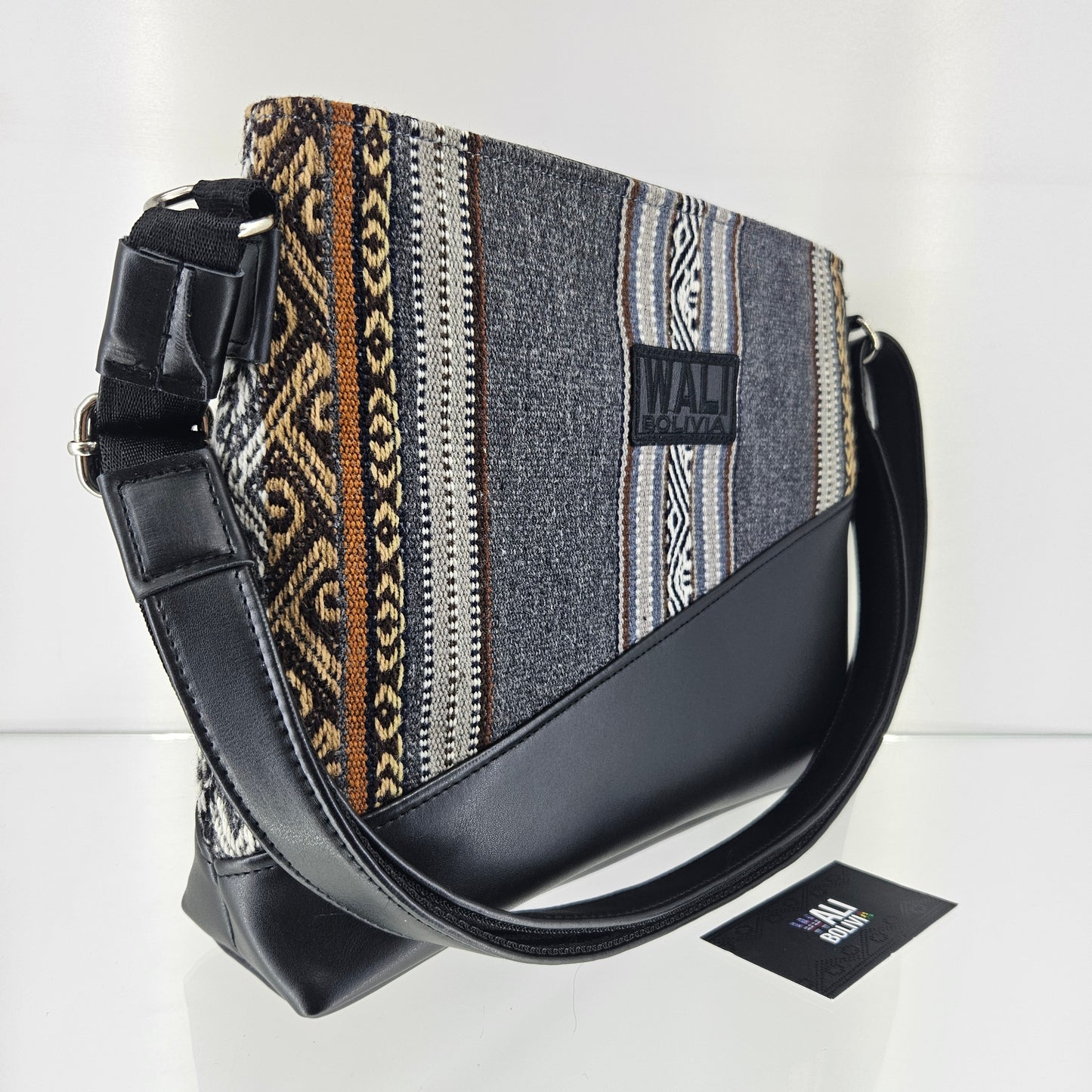 Cartera cuero aguayo (gris lobo)