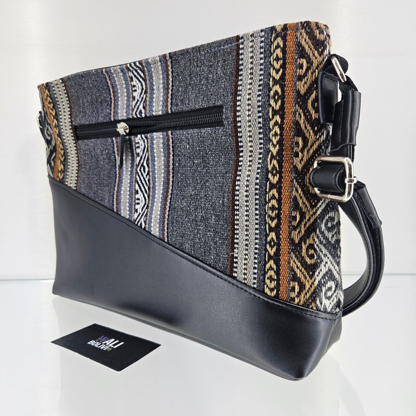 Cartera cuero aguayo (gris lobo)
